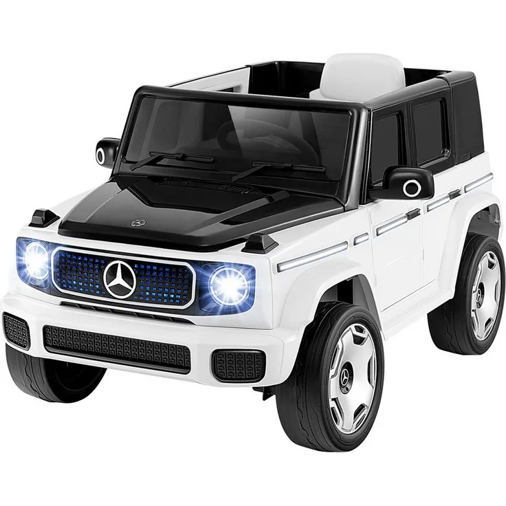 KOMFOTTEU Elektro-Kinderauto, Schwarz/Weiß, 12V Motor, 2,4G Fernbedienung, LED-Lichteffekte, maximale Belastbarkeit 30 kg