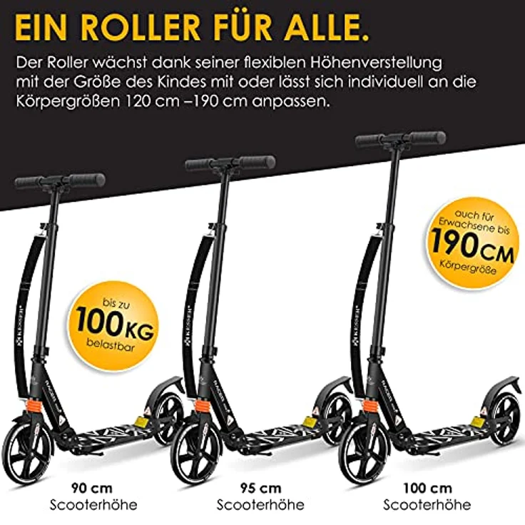 KESSER® Cityroller Scooter 205mm Räder PU Big Wheel - Pro-S Tretroller mit Doppel Federung, City-Roller Scooter klappbar und Höhenverstellbar, Roller Kickscooter für Erwachsene und Kinder Schwarz – Bild 6