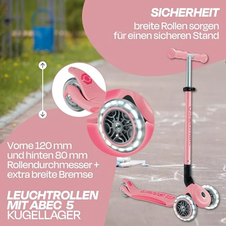 Globber Primo Foldable Plus Light - 3 Wheels Scooter, LED Räder, Pastelrosa-Pink – Bild 3