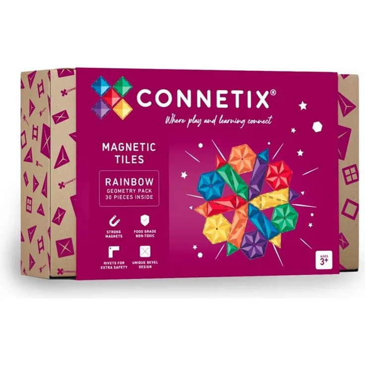 Connetix Rainbow Geometry Pack Magnetbausteine, 30 Teile, pädagogisches Lernspiel, verstärkte Magnete, ab 3 Jahren
