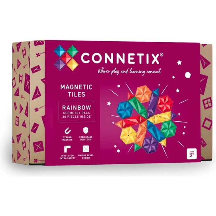 Connetix Rainbow Geometry Pack Magnetbausteine, 30 Teile, pädagogisches Lernspiel, verstärkte Magnete, ab 3 Jahren – Bild 1