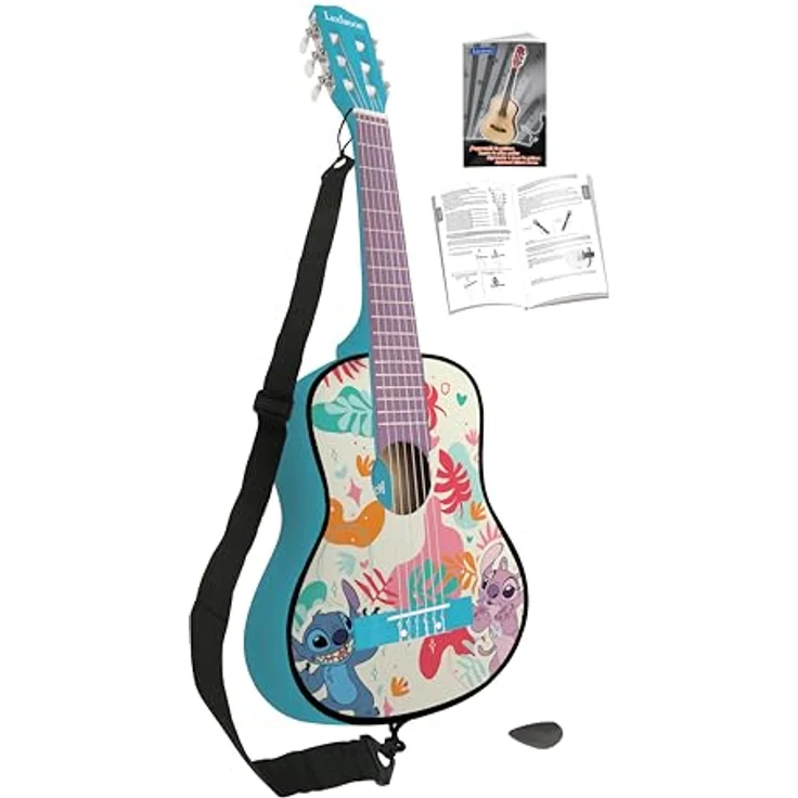 Lexibook Disney Stitch, Meine erste Akustikgitarre aus Holz, 78 cm (30"), 6 Nylonsaiten, inklusive Lernanleitung, Plektrum und Gurt, Blau, K2000D – Bild 3