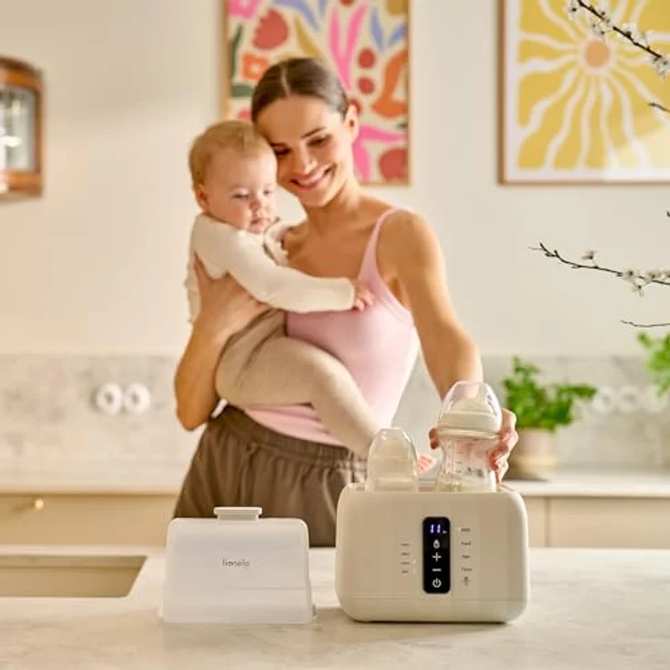 Lionelo Thermup Duo, Elektrischer Flaschenwärmer 6-in-1 mit Doppelkammer, Touch-Panel, BPA-frei, sicheres Auftauen, Sterilisieren und Warmhalten – Bild 2