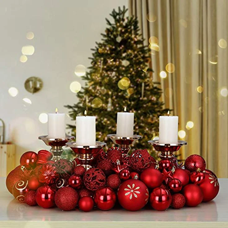 DEUBA® Weihnachtskugeln 100tlg Ø 3-6cm Kunststoff matt glänzend Christbaumkugeln Christbaumschmuck Anhänger Weihnachtsbaumkugeln Weihnachtsdeko Rot – Bild 3