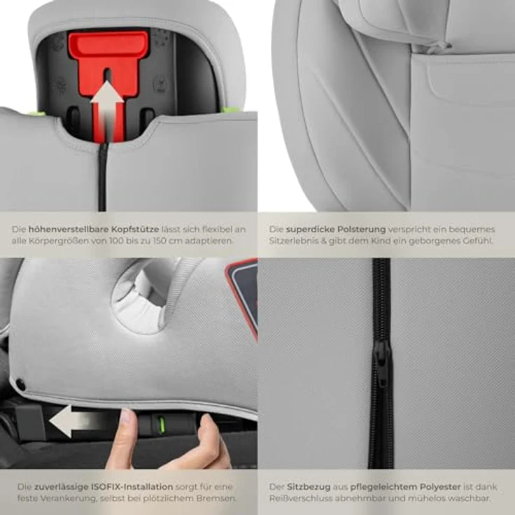 tectake Levi Autokindersitz, i-Size zugelassen für Gruppe I/II/III (9-36 kg), stufenlos höhenverstellbare Kopfstütze, pflegeleichter Bezug – Bild 5