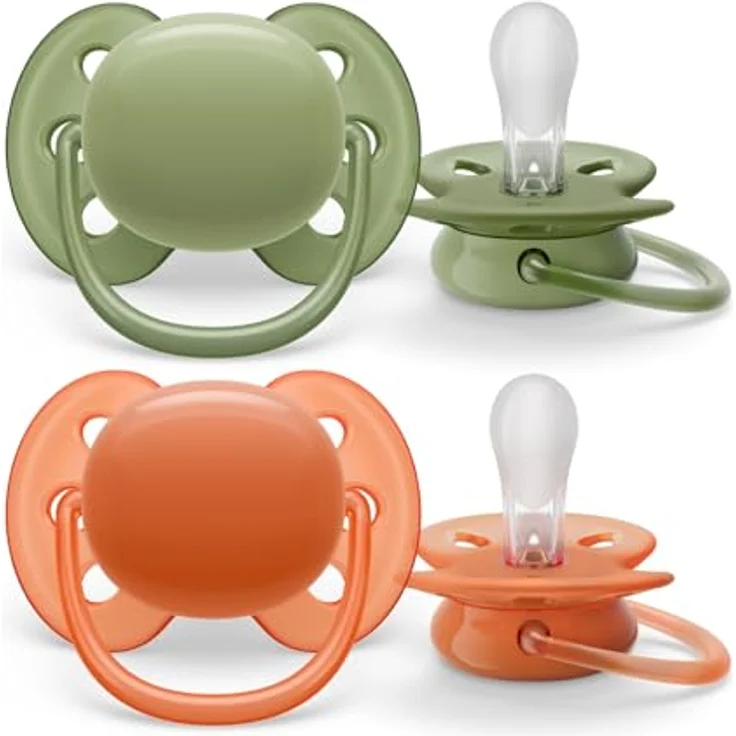Philips Avent ultra soft Schnuller - 2er Pack, BPA-freier, extra weicher Schnuller für Babys ab 18 Monaten, grün/orange – Bild 1