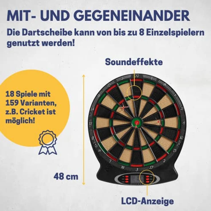 BEST SPORTING Elektronische Dartscheibe London, Dartautomat für 8 Spieler mit LED-Anzeigen, 21 Spiele, inkl. 6 Dartpfeilen und Ersatzspitzen – Bild 4