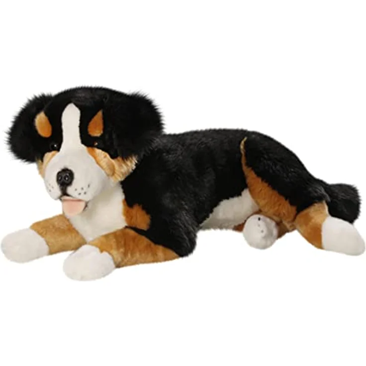 Carl Dick Berner Sennenhund liegend, Plüschtier ca. 60cm, schwarz/braun/weiß mit braunen Sicherheitsaugen – Bild 1