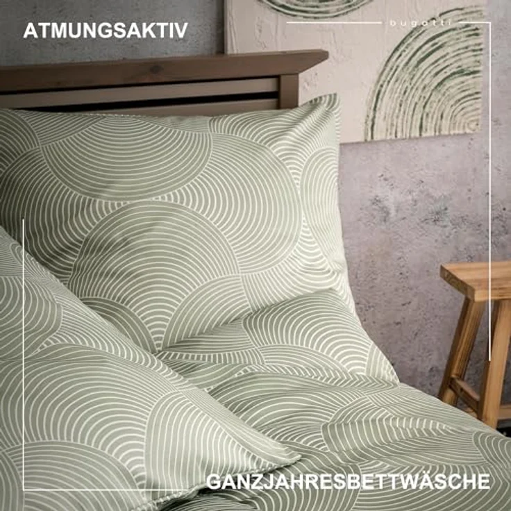 Bugatti Bettwäsche 155x220 cm 100% Baumwolle grün - Reißverschluss, anschmiegsam, weich & waschbar - Preisvergleich – Bild 3