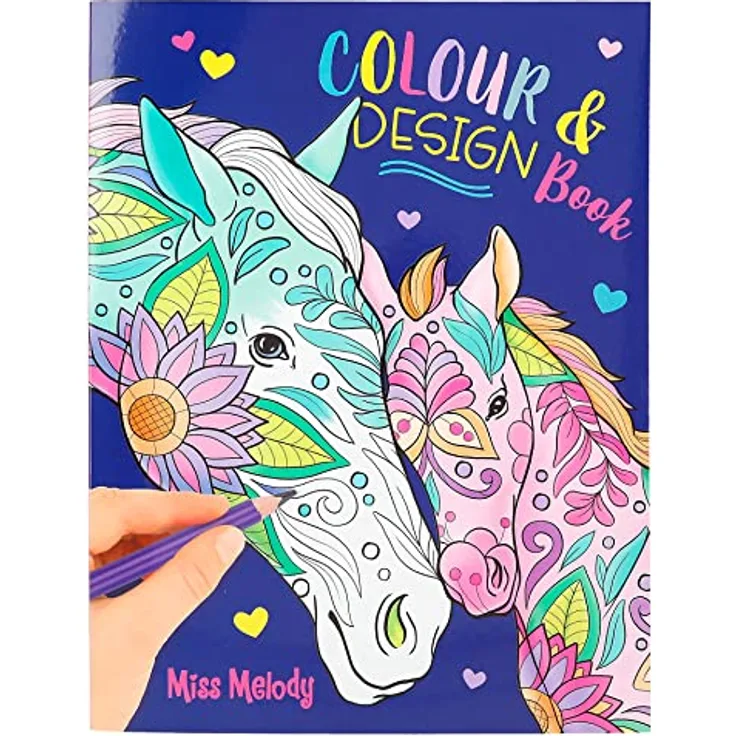 Depesche 12452 Miss Melody - Colour & Design Buch mit 40 Seiten zum Designen von Mustern und Pferde-Motiven, inkl. Malvorlagen
