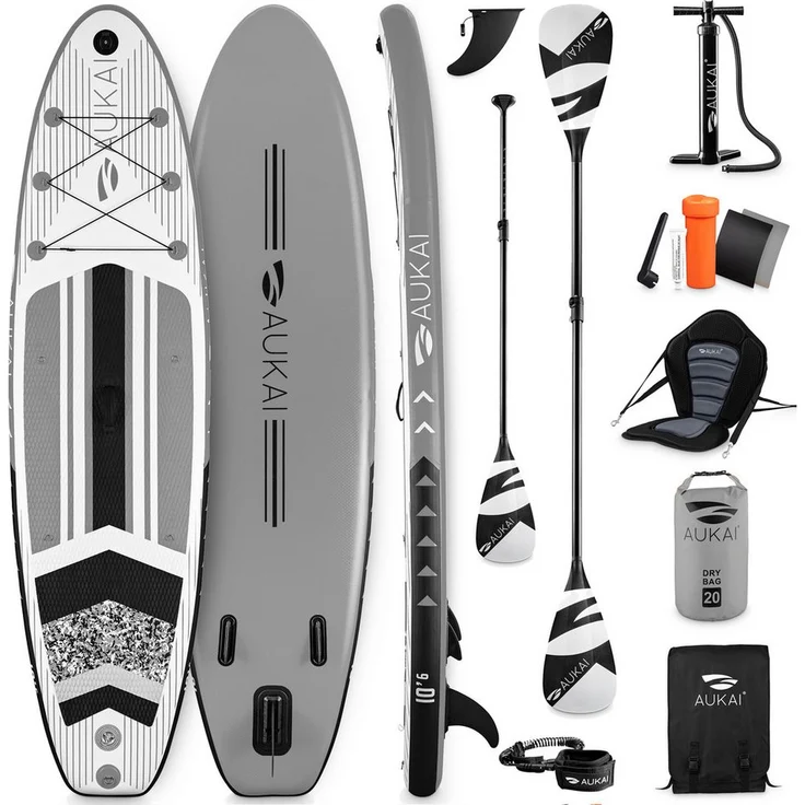 Aukai SUP-Board PRO 320cm, 2in1 Aufblasbares Stand up Paddle Set mit Kajak-Sitz, 5 Jahre Garantie, AquaBag - Blau