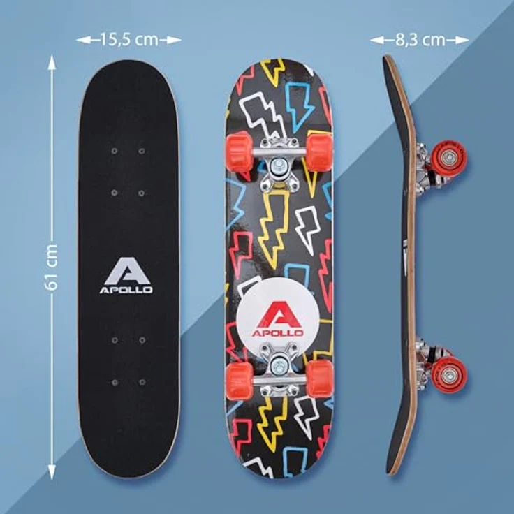 Apollo Kinder Skateboard, | kleines Komplett Board mit ABEC 3 Kugellagern und Aluminium Achsen | Coole Designs für Kinder | Cruiser Boards für Mädchen und Jungs | Kinder Skateboard ab 3 Jahre – Bild 5