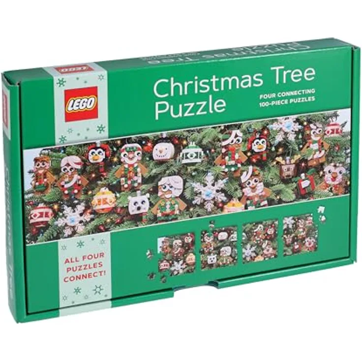 Chronicle Books Lego Christmas Tree Puzzle, Set aus vier verbindbaren 100-Teilen Puzzles für ab 12 Jahren