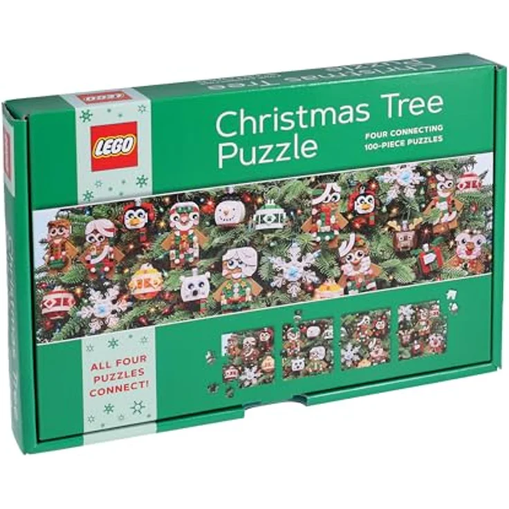 Chronicle Books Lego Christmas Tree Puzzle, Set aus vier verbindbaren 100-Teilen Puzzles für ab 12 Jahren – Bild 1
