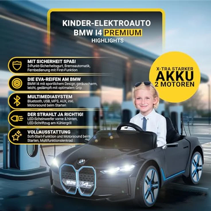 Actionbikes Motors Kinder Elektroauto BMW i4 Premium | 2,4 Ghz Fernbedienung - Lizenziert - Kinderauto elektrisch - Elektrofahrzeuge - Spielzeugauto - Elektro Auto für Kinder ab 3 Jahre – Bild 2