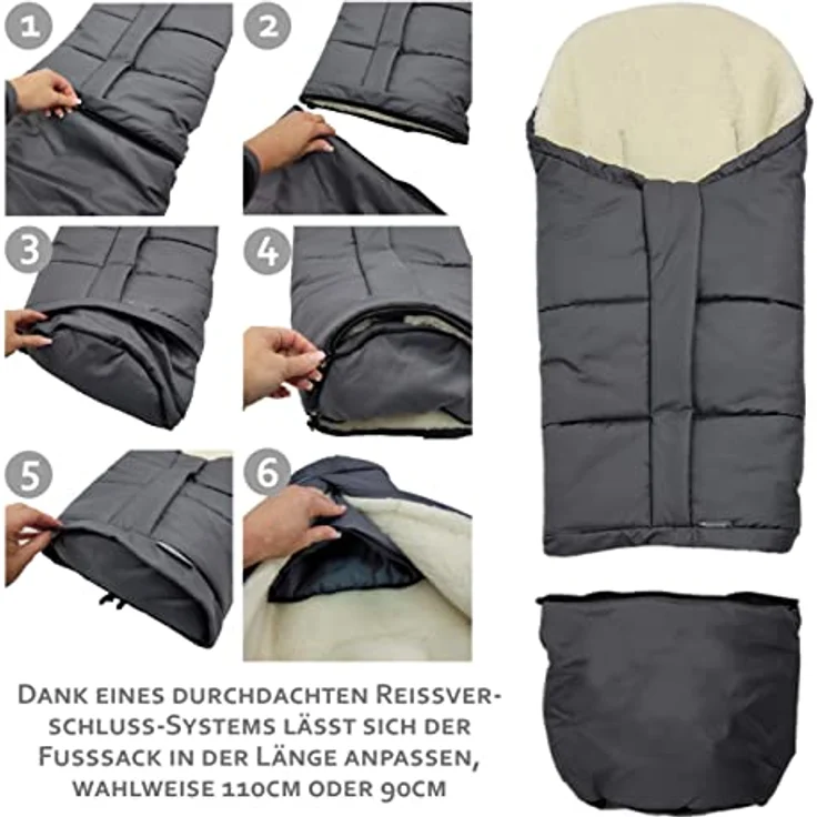 BAMBINIWELT Winterfußsack Fußsack für Kinderwagen, Buggy oder Schlitten, in Mumienform, aus Wolle, Größe anpassbar, MUMIE MELIERT (braun MELIERT) – Bild 6