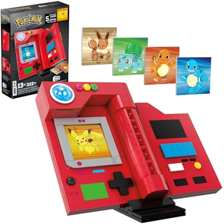 MEGA Pokémon Kanto Pokédex, Klemmbaustein-Set mit Lichtfunktion und 5 Wackelbildkarten der Kanto-Pokémon – Bild 1