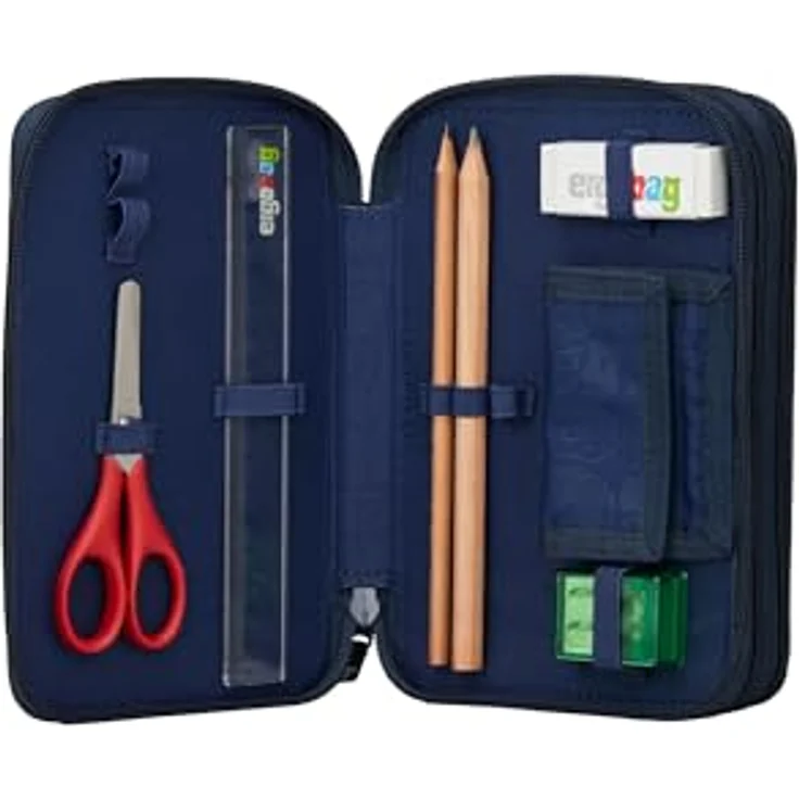 ergobag Maxi Mäppchen Set 40-Teilig, Lyra Bunt- und Filzstifte, Kleingeld Fach, Lineal, Sc... - Dunkelblau – Bild 5