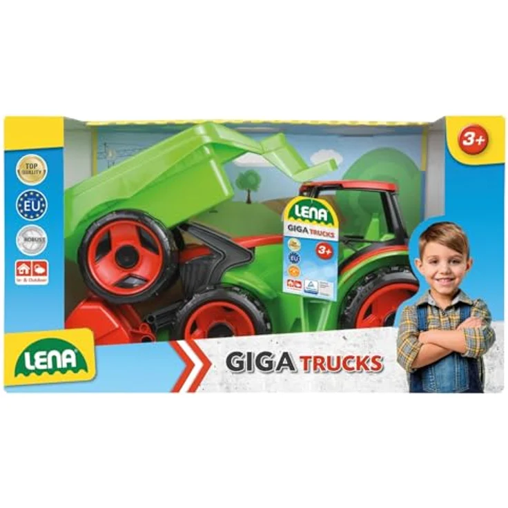 LENA® 02136 GIGA TRUCKS Traktor mit Frontlader & Anhänger, Traktorspielzeug 5-teilig, Traktor mit Schaufel, Schiebdach in der Fahrerkabine und passendem Anhänger, für Kinder ab 3 Jahren geeignet – Bild 2