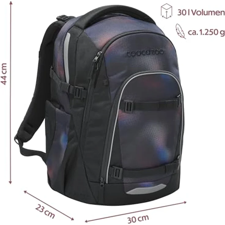 Coocazoo Mate Schulrucksack „Rainbow Illusion”, schwarz, ergonomischer Tornister, höhenverstellbar, mit Brustgurt & Hüftgurt, 30 Liter für ab der 3. Klasse – Bild 2