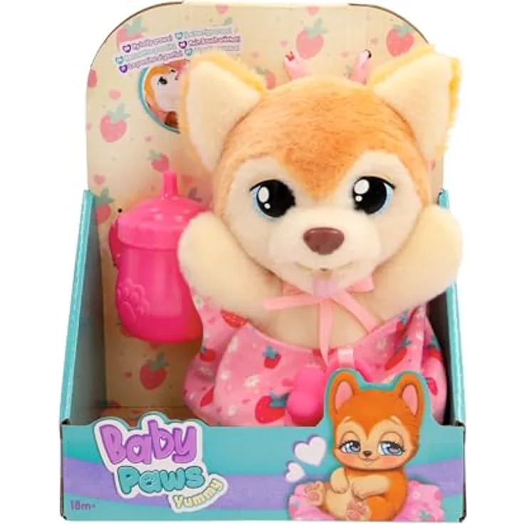 Spectron Baby Paws Yummy Shiba Inu Kuscheltier, interaktives Spielzeug mit Zubehör, 20 cm