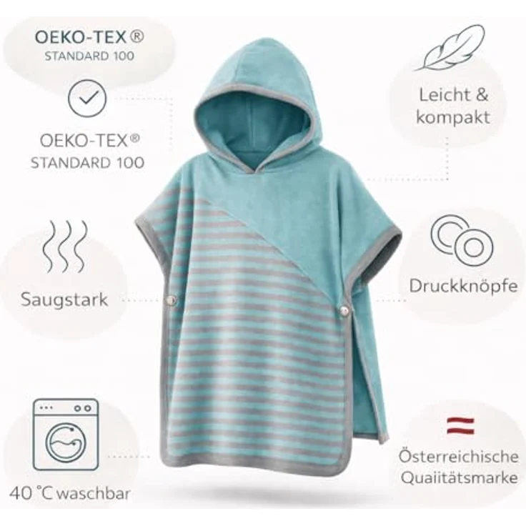 Vossen Badeponcho Schwimmponcho „De Luxe“, Blau und Grau, Onesize – Bild 3