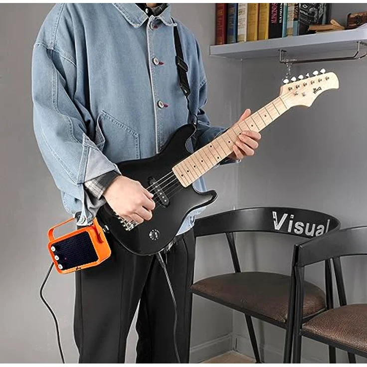Winzz 30 Zoll Mini E-Gitarre, elektrische Gitarre für Kinder mit Ahorn Griffbrett und Verstärker (Schwarz) – Bild 5