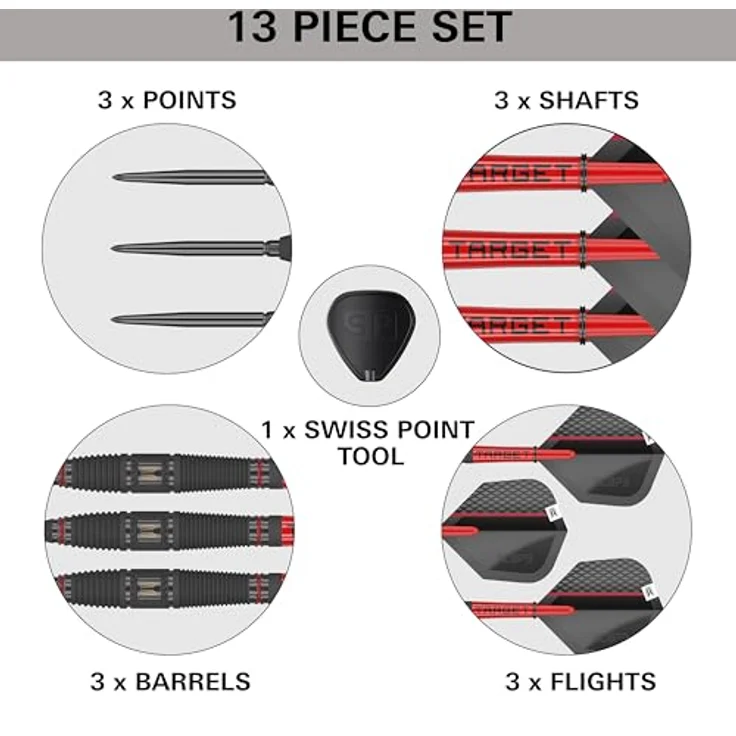 Target Darts Scope Swiss Point Steeldarts, 90% Tungsten Dart-Set, Barrel 03-21G in Rot & Schwarz – Bild 5