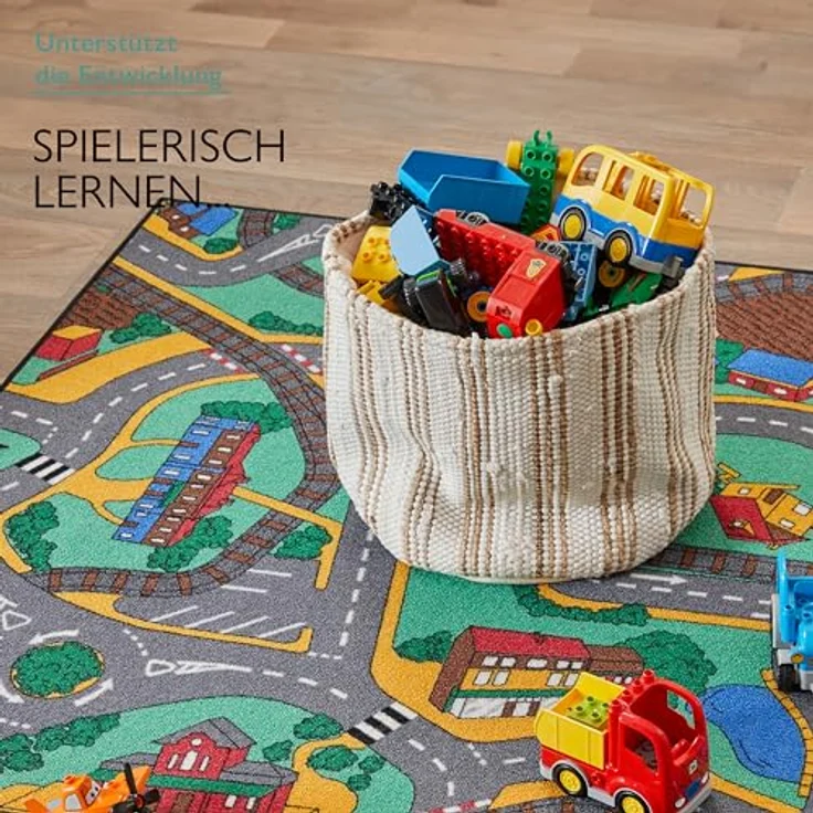 Carpet Studio Kinderteppich Playtime, 95x133cm, rutschfest, waschbar, Spielteppich Straße für Jungen & Mädchen – Bild 5