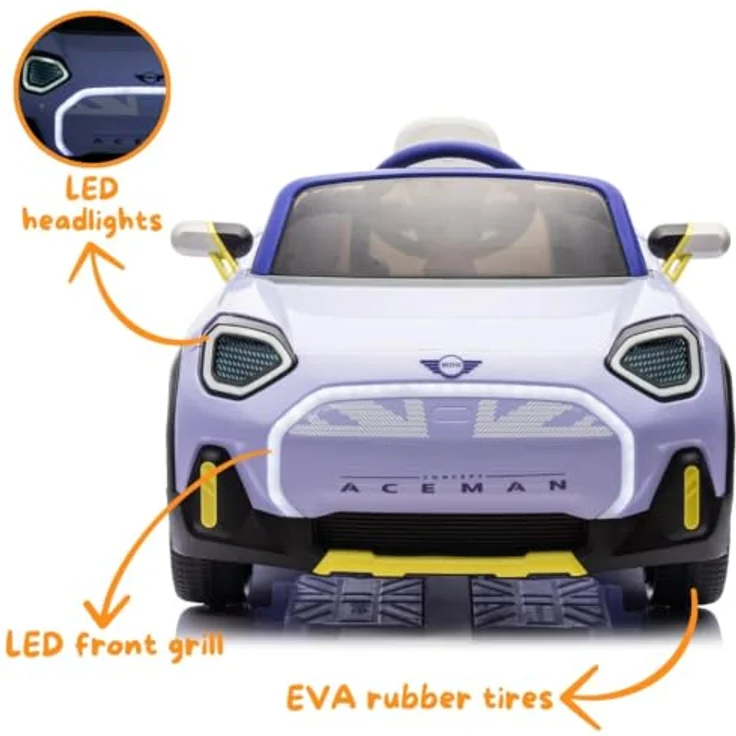 Vrooomy MINI Aceman Kinder Elektroauto 12V, mit Fernbedienung, Sicherheitsgurten, MP3-Player, lila, für 1 bis 5 Jahre – Bild 9