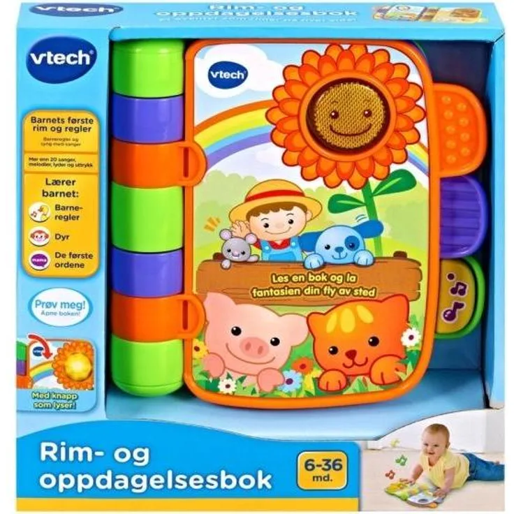 VTech Baby Rim og Opdagelsesbok NO, interaktives Lernspielzeug für Babys, fördert die Entdeckung von Farben und Formen
