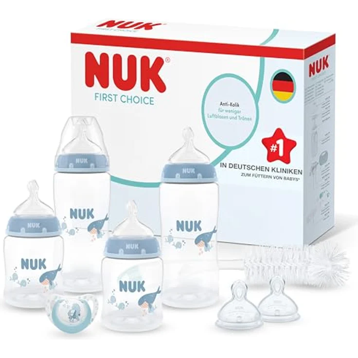 Nuk 8-tlg. Perfect-Start-Set PP First Choice Plus, Babyflaschen mit Temperature Control, Wal, 0-6 Monate – Bild 1