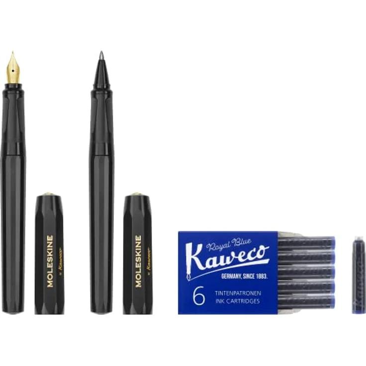 MOLESKINE Füllfederhalter Moleskine X Kaweco Stifte-Set, Füller mitt. Feder & Kugelschreiber, blau, vergoldete Feder & nachfüllbarer Kugelschreiber, 6 Tintenpatronen & Vintage-Etui aus Metall – Bild 3