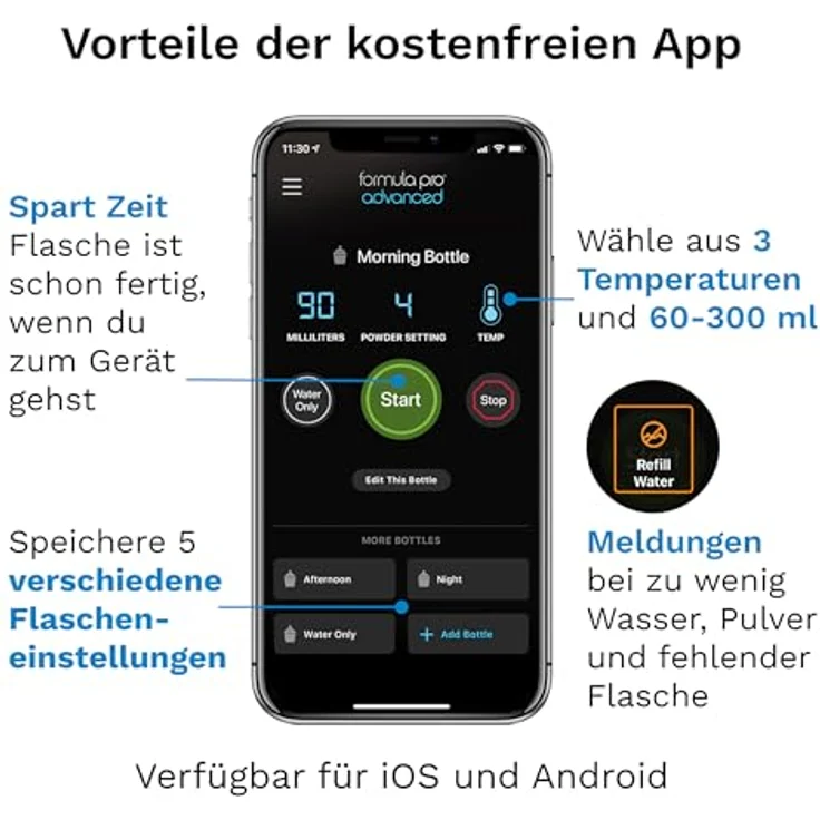 Baby Brezza Babyflaschenwärmer Formula Pro Advanced, WiFi Flaschenzubereiter mit App-Steuerung, individuell konfigurierbar, für alle Milchpulvermarken, 30 Sekunden Zubereitungszeit – Bild 5