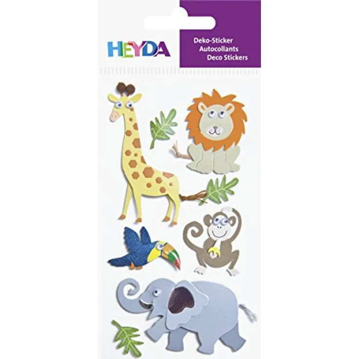 Baier & Schneider Heyda 203780712 Stick-On's Mix, Motiv: Zootiere, Wasser ablösbar, Karton-Sticker mit dekorativen Details, 7,5cm x 16,5cm