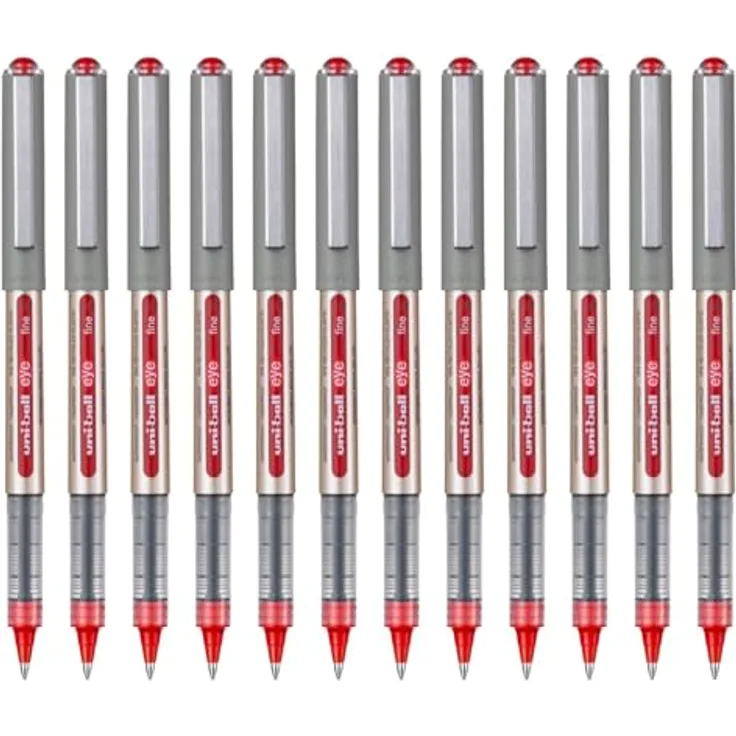 Uni-ball Styllo Roller Eye UB157, Tintenroller mit dokumentenechter Tinte, 0,4 mm Strichbreite, Rot, 12er Pack