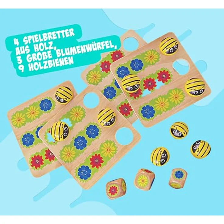 Noris Bee Yatzy, Brettspiel mit Bienen und Holz-Würfeln, ab 3 Jahren, für 1-4 Spieler, ideales Spielzeug für erstes Spielen – Bild 4