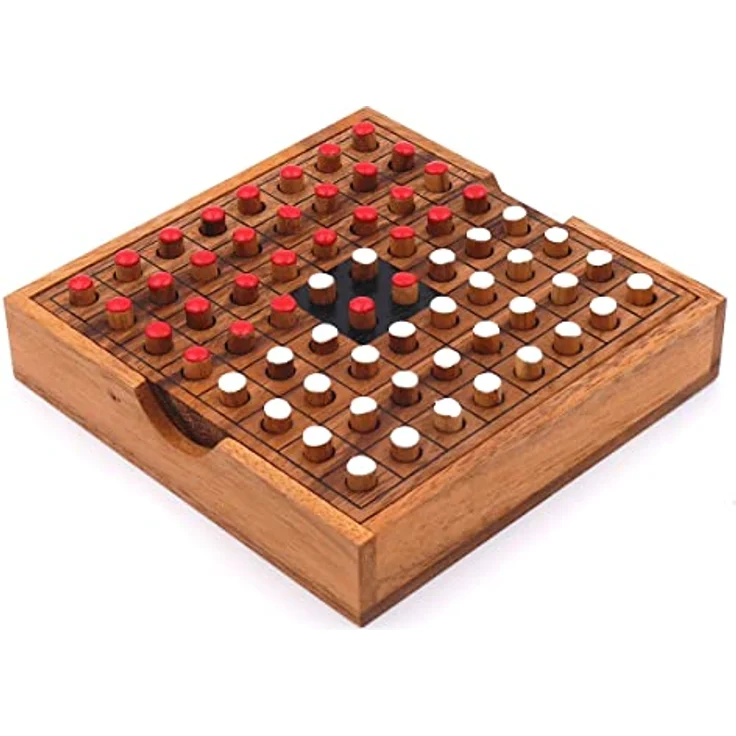 ROMBOL Reversi, Strategiespiel für 2 Personen aus edlem Samena-Holz, rot/weiß, handgefertigt, 13,5 cm x 13,5 cm x 3 cm – Bild 4