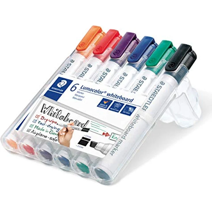 STAEDTLER Whiteboard Marker Lumocolor, trocken und rückstandsfrei abwischbar, Keilspitze ca. 2 oder 5 mm, hohe Qualität Made in Germany, Set mit 6 Farben, 351 B WP6 – Bild 2