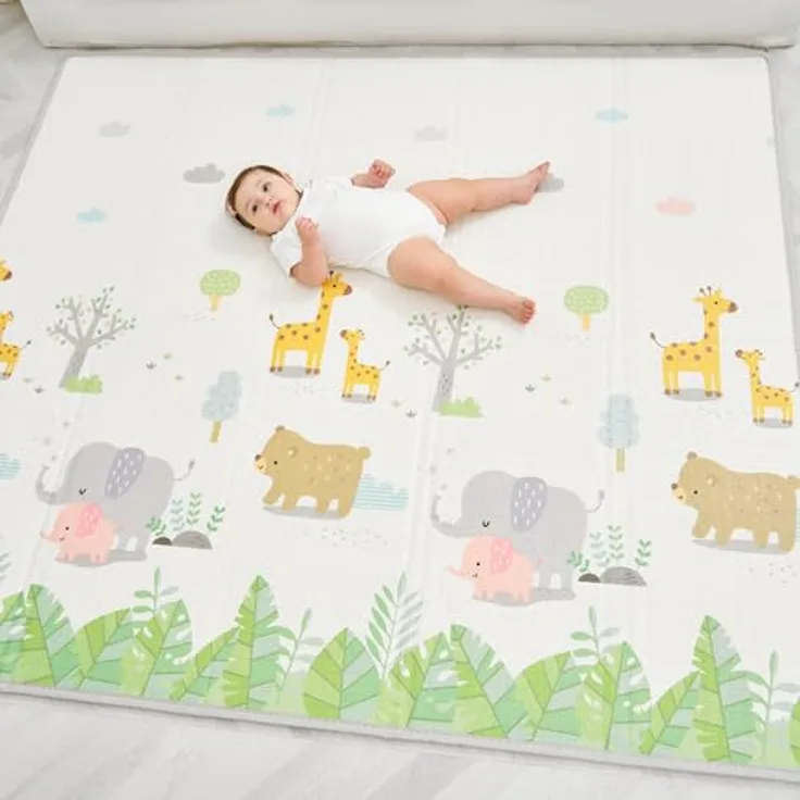 SUPERBE BEBE Krabbelmatte Faltbar 150x180 cm, Ökologisch, Wasserfest, Antirutsch, Umkehrbar mit pädagogischem Design für Kinder - Spieldecke und Aktivitätsmatte