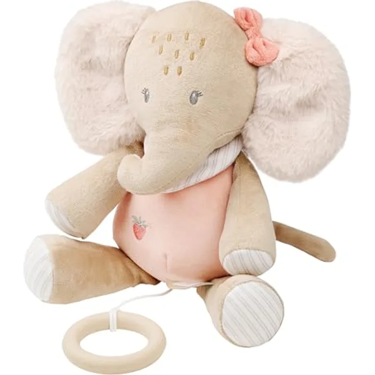 Nattou Aktiv-Kuscheltier Elefant Oli Pink, mit Musikspieluhr, ca. 24 cm, Pflegeleicht und vegan