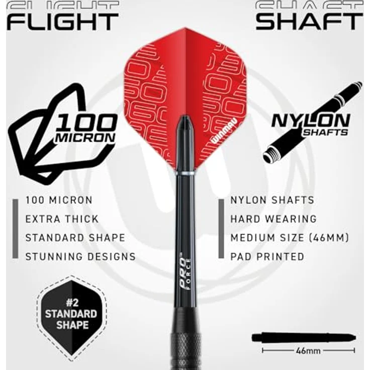 WINMAU Blade 360 Triple Core Carbon Dartscheibe Set, professionelle Steeldart mit zwei 19 g Darts, schwarzen und roten Flights, Checkout Karte und Zubehör – Bild 5