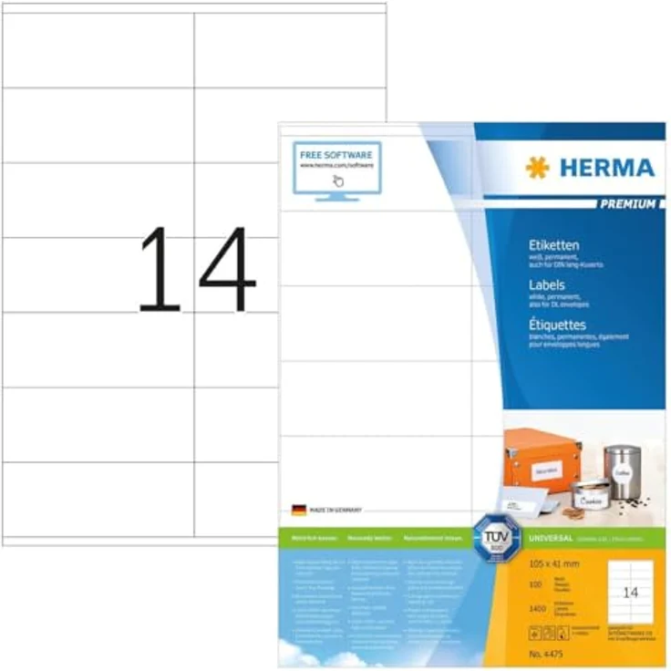 HERMA Etiketten 4475 weiß 105,0 x 41,0 mm - Randlos, selbstklebend, permanent haftend – Bild 1