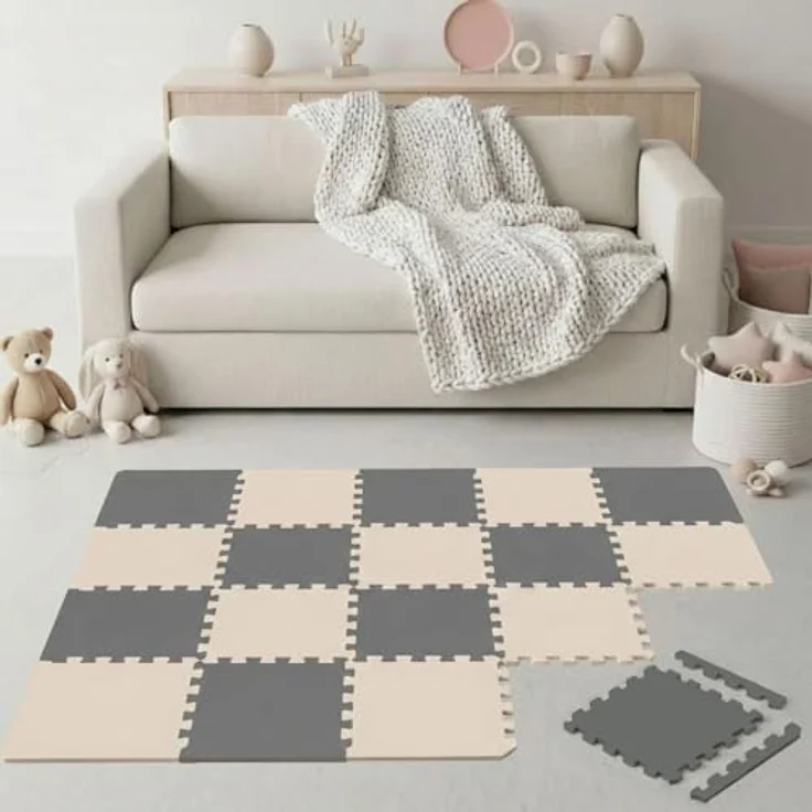 LittleTom Puzzlematte für Kinder, TÜV-geprüfte Krabbelmatte, 18-teilig, 30x30 cm, wasserfest, beidseitig verwendbar, in modernen Pastelltönen – Bild 1