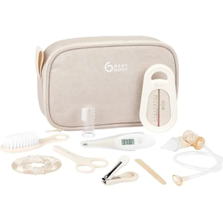 Babymoov Babypflege-Set, kompakt mit 9 Accessoires, digitales Thermometer und Haarbürste, umweltfreundlich mit lebenslanger Garantie