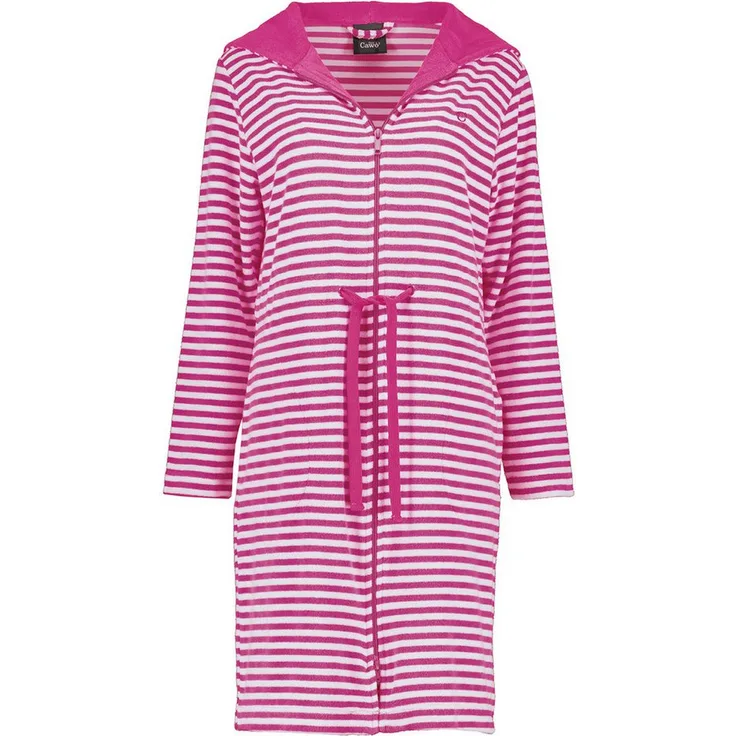 Cawö Damenbademantel Damen Bademantel mit Reißverschluss, Baumwollmischung, Kapuze, Frottee-Qualität, 80% Baumwolle, 20% Polyester, 100 cm Länge, grau