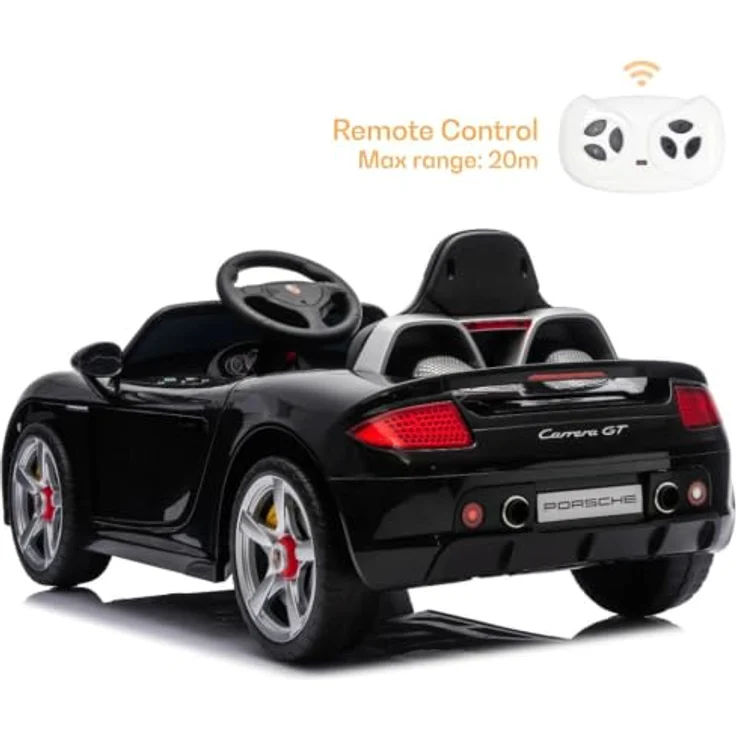 Porsche Carrera GT Elektro-Kinderauto 12V, mit Fernbedienung, Ledersitz, Bluetooth, EVA-Reifen – Offiziell lizenziertes Kinder Elektroauto – Schwarz – Bild 5