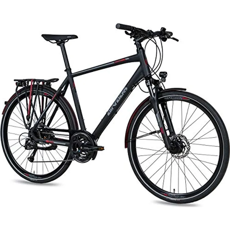 Airtracks Herren Trekking Fahrrad 28 Zoll Trekkingbike TR.2830 Trekkingrad Bike City 24 Gang Shimano ALIVIO RD-M3100 SGS Kettenschaltung Nabendynamo Schwarz Matt - Herren 56cm Körpergröße 175-185cm