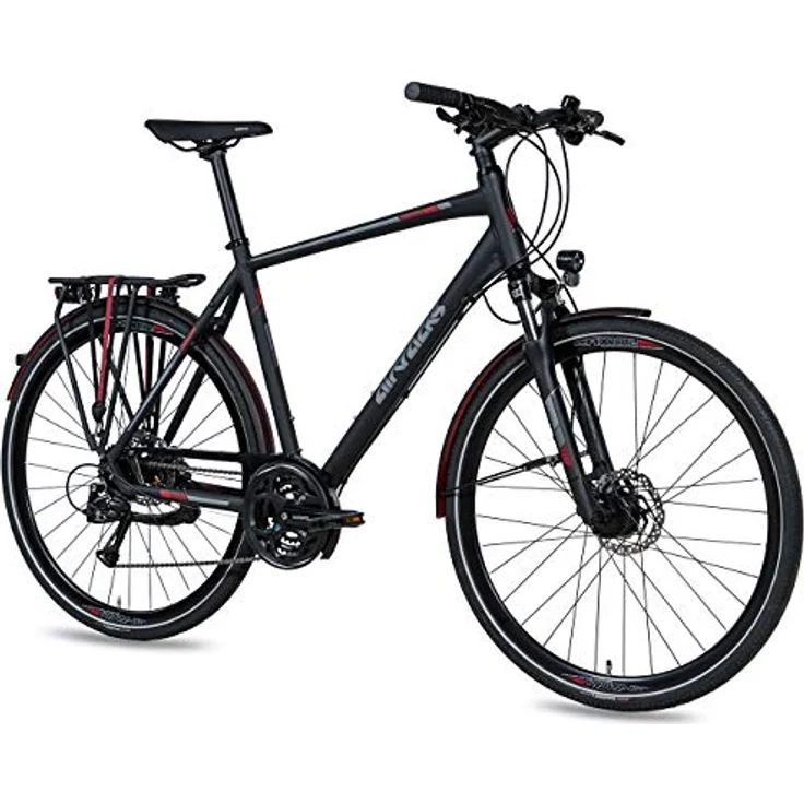 Airtracks Herren Trekking Fahrrad 28 Zoll Trekkingbike TR.2830 Trekkingrad Bike City 24 Gang Shimano ALIVIO RD-M3100 SGS Kettenschaltung Nabendynamo Schwarz Matt - Herren 56cm Körpergröße 175-185cm – Bild 1