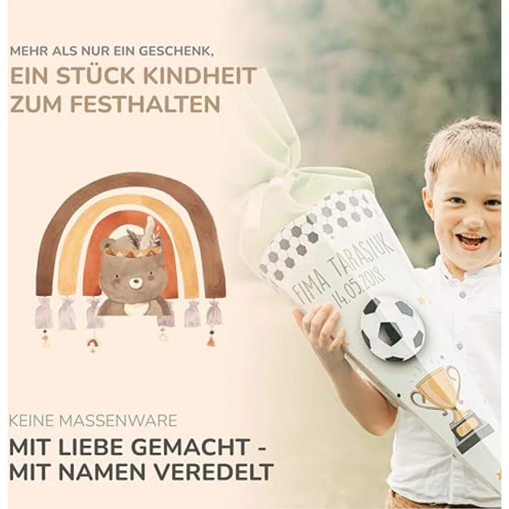 Kidsmood Regenbogen Schultüte personalisiert mit Namen, DIY Zuckertüte inkl. Stoff & Schulkind-Schild für Einschulung 2026 – Bild 4